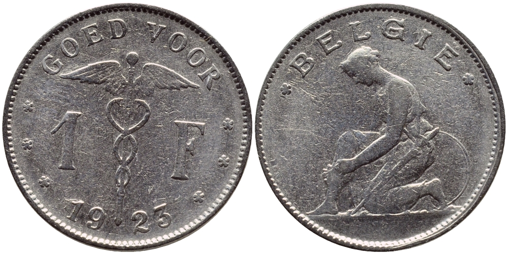 Бельгия 1 франк 1923 Belgie, Альберт I (1909-1934) KM 90 никель 4610-833