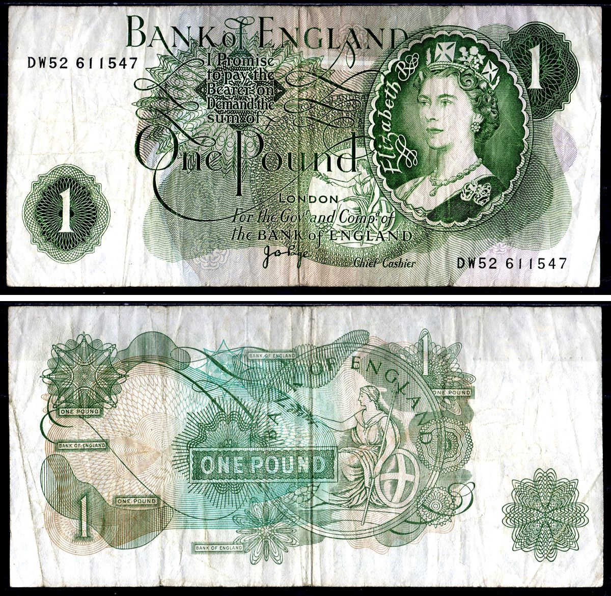 Великобритания 1 фунт ND (1960-1977) Pick 374 g бумага 7551-41-2-2