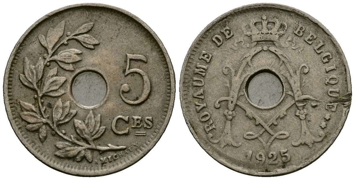 Бельгия 5 сантимов 1925 Belgique, Альберт I (1909-1934) KM 66 медно-никель 4173-545