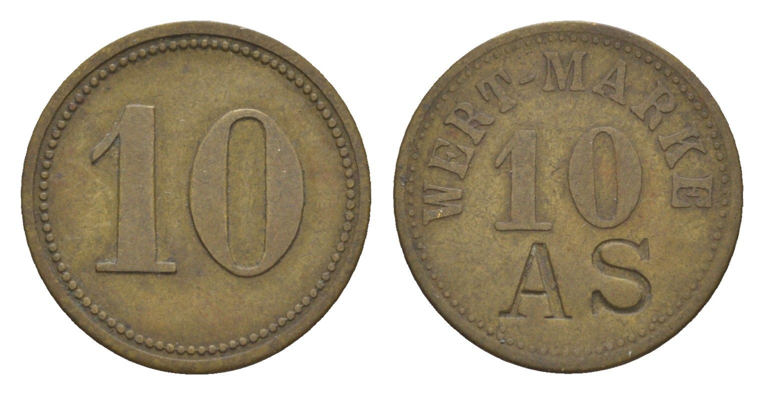 Германия игровой жетон в 10 пфеннигов ND с отметкой AS латунь 4636-1255