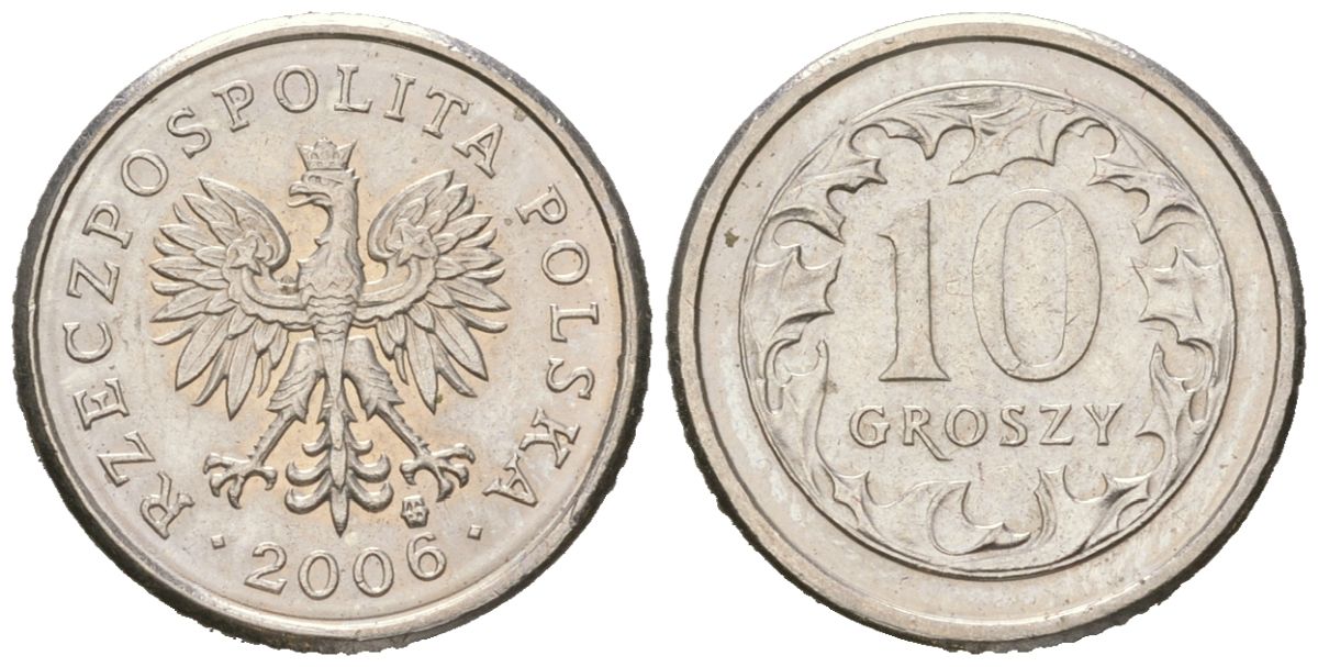 Польша 10 грошей 2006 KM 279 медно-никель UNC 4532-745