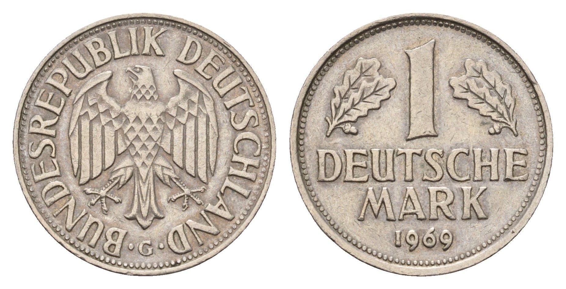 ФРГ 1 марка 1969 G KM 110, J. 385 медно-никель 202-1127