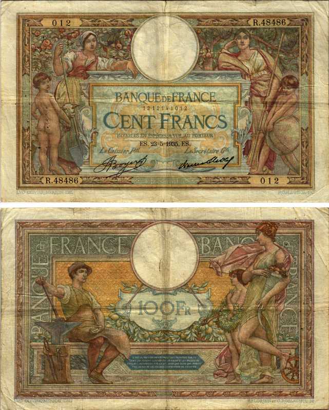 ФРАНЦИЯ 100 ФРАНКОВ 1935 23 МАЯ 1935 Pick 78с бумага 8606-42-2