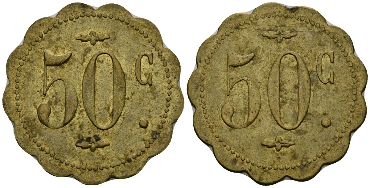 Франция 50 сантимов XIX-XX век ресторанный жетон латунь 4166-1142