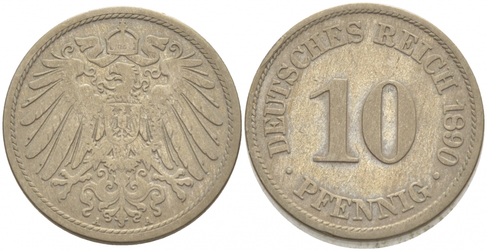 ГЕРМАНИЯ 10 ПФЕННИГОВ 1890 A KM 12, J. 13 медно-никель 3996-1162