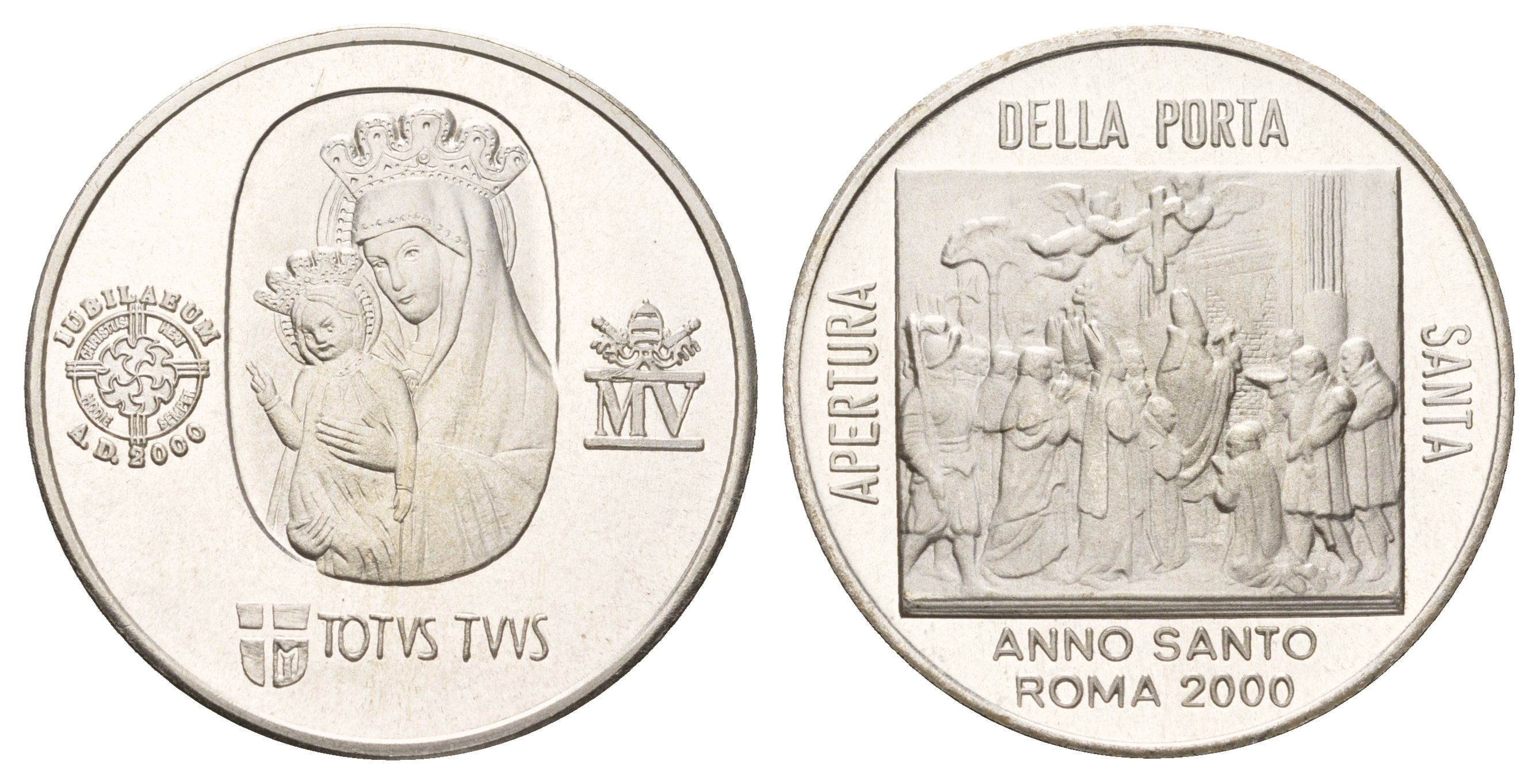 Ватикан медаль с пожеланием счастливого Нового года 2000 Открытие Святой Двери, диаметр 34 мм, вес 15 гр никль плакированный серебро 4120-431