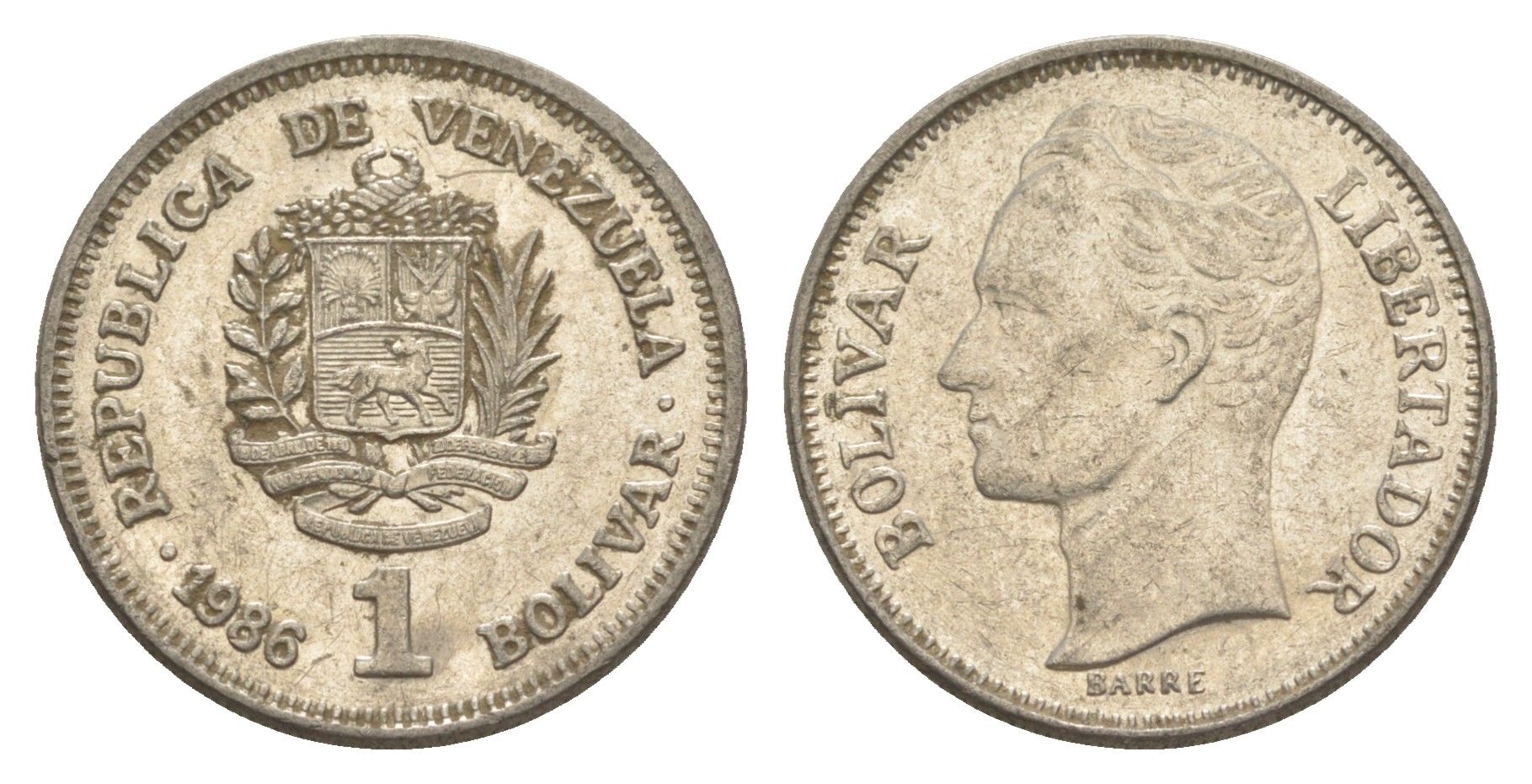 Венесуэла 1 боливар 1986 Симон Боливар Y 52 никель 4586-1027