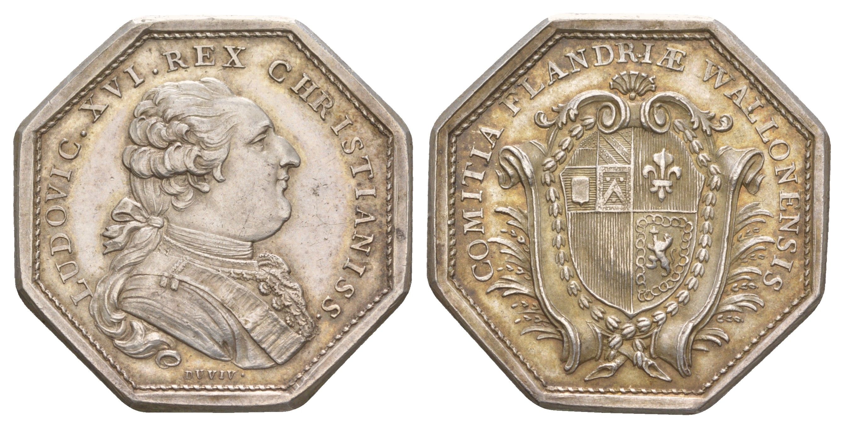 Франция банковский жетон "Валлонская Фландрия" около 1785 года Людовик XVI, диаметр 33 мм, вес 18,41 гр серебро aUNC 633-515