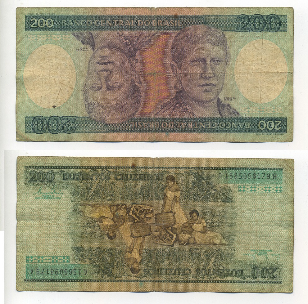 БРАЗИЛИЯ 200 КРУЗЕЙРО 1981 ПОДПИСЬ 20, СЕРИЯ А 1585, ПРИНЦЕССА ИЗАБЕЛА Pick 199a бумага 6289-28-2-1