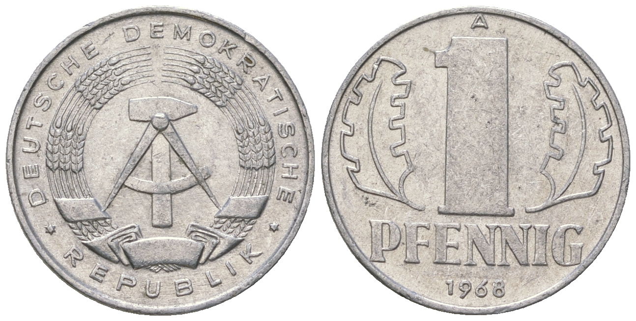 ГДР 1 пфенниг 1968 А КМ 8.1 алюминий 4651-1139
