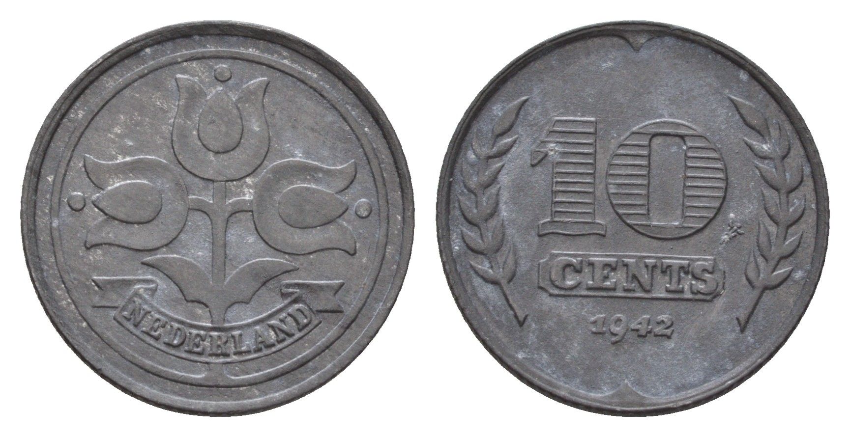 Нидерланды 10 центов 1942 Вильгельмина (1890-1948) KM 173 цинк 4675-916