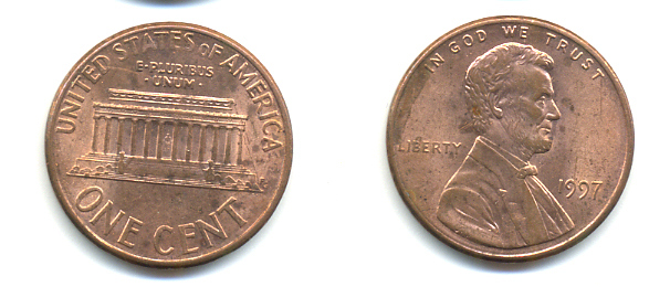 США 1 ЦЕНТ 1997 ЛИНКОЛЬН KM 201b цинк плакированный медью 86-332