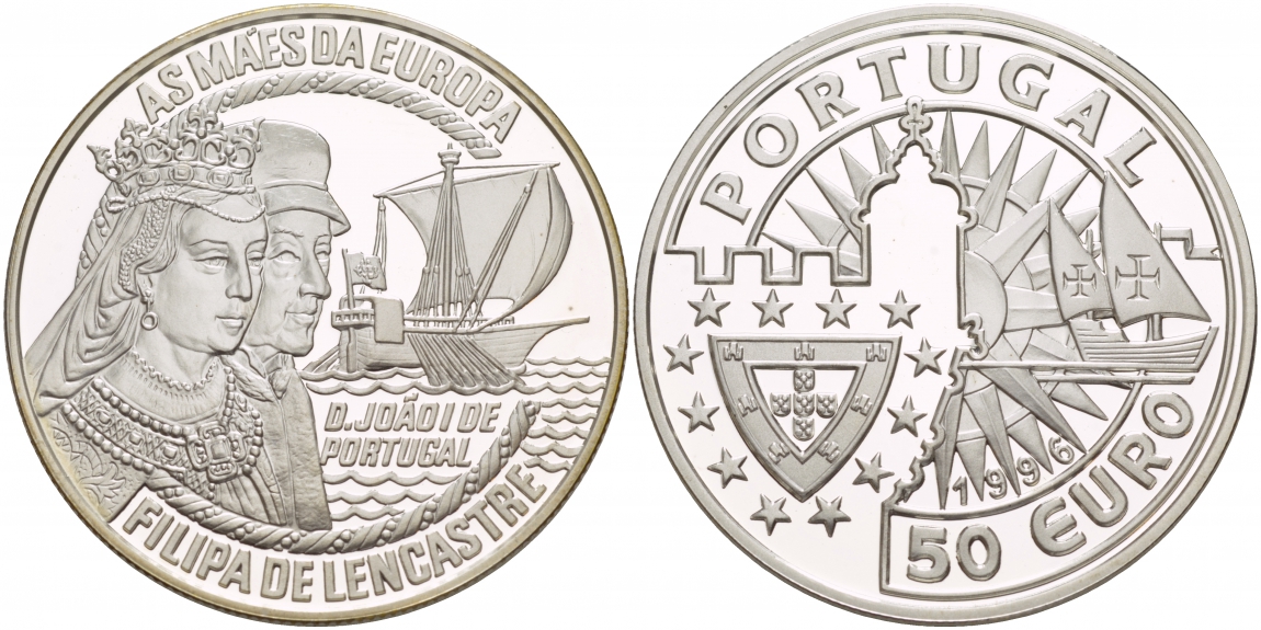 ПОРТУГАЛИЯ 50 ЕВРО 1996 ФИЛИПП ЛАНКАСТЕР И ДЖУДИТ серебро PROOF 00-00