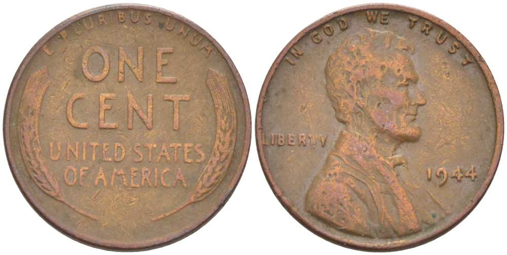 США 1 цент 1944 Линкольн KM А132 медь цинк 218-151