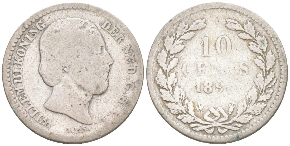 НИДЕРЛАНДЫ 10 ЦЕНТОВ 1890 ВИЛЬГЕЛЬМ III KM 80 серебро 44-1024
