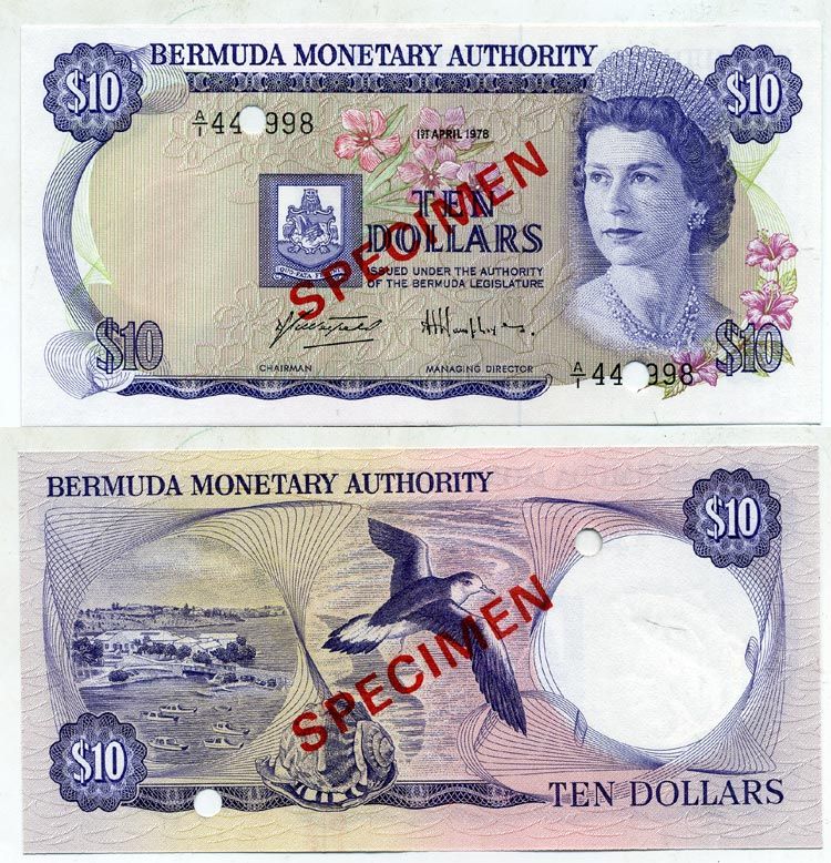 Бермудские острова 10 долларов 1978 образец, Specimen Pick 30 s бумага UNC (пресс) 00-00