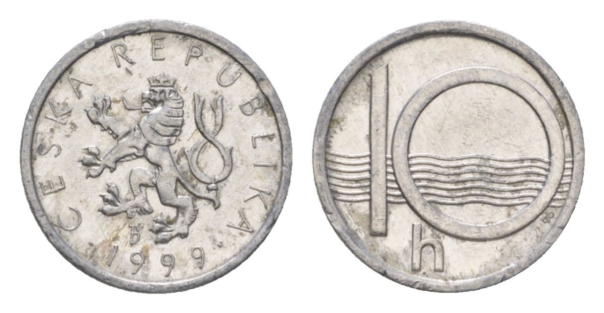 Чехия 10 геллеров 1999 KM 6 алюминий 4623-756