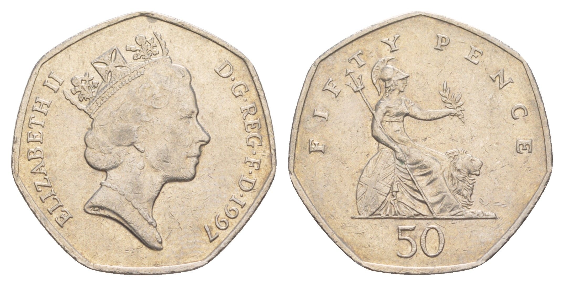 Великобритания 50 пенсов 1997 Елизавета II (1952-2022) KM 940.2, Spink 4351 (H7) медно-никель 4638-754