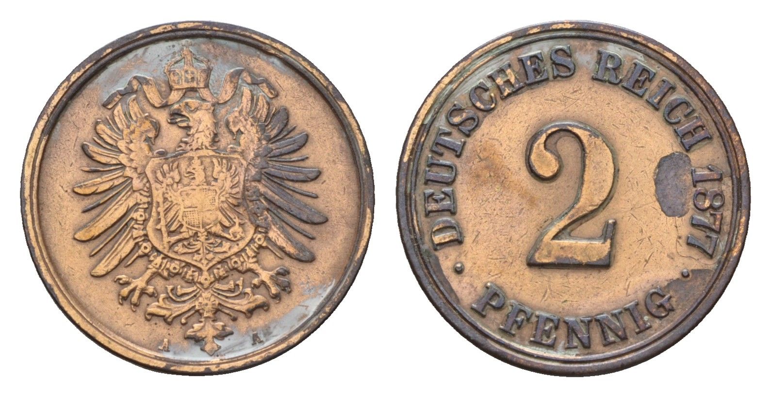Германия 2 пфеннига 1877 A, Вильгельм I (1871-1888) KM 2, J. 2 бронза 4632-431