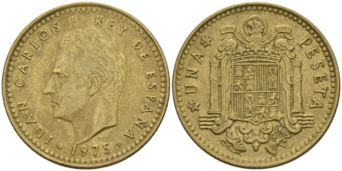 Испания 1 песета 1975 (80) Хуан Карлос I (1975-2014) KM 806 алюминиевая бронза 4155-441