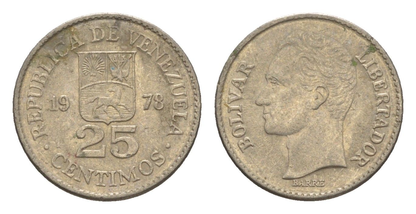 Венесуэла 25 сентимо 1978 Симон Боливар Y 50.1 никель 4580-327