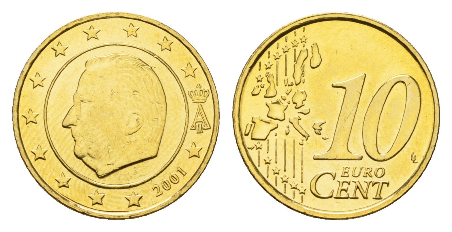 Бельгия 10 евроцентов 2001 Альберт II (1993-2013) KM 227 нордик UNC 4685-219