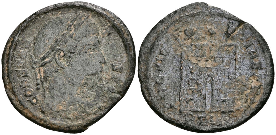 Римская Империя нуммий 324 - 325 Константин I Великий PROVIDENTIAE AVGG Рим fine (неописанная оффицина Т) RIC 264 бронза 270-941