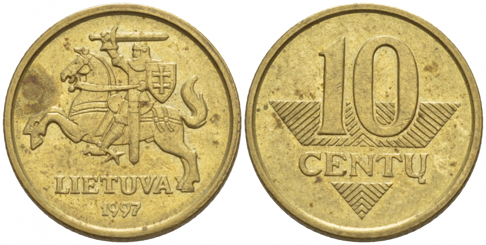 ЛИТВА 10 ЦЕНТОВ 1997 KM 106 латунь 4547-1146