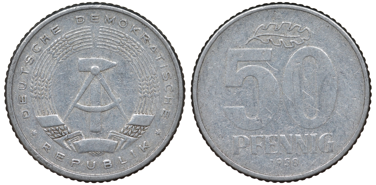 ГДР 50 ПФЕННИГОВ 1958 алюминий 62-632