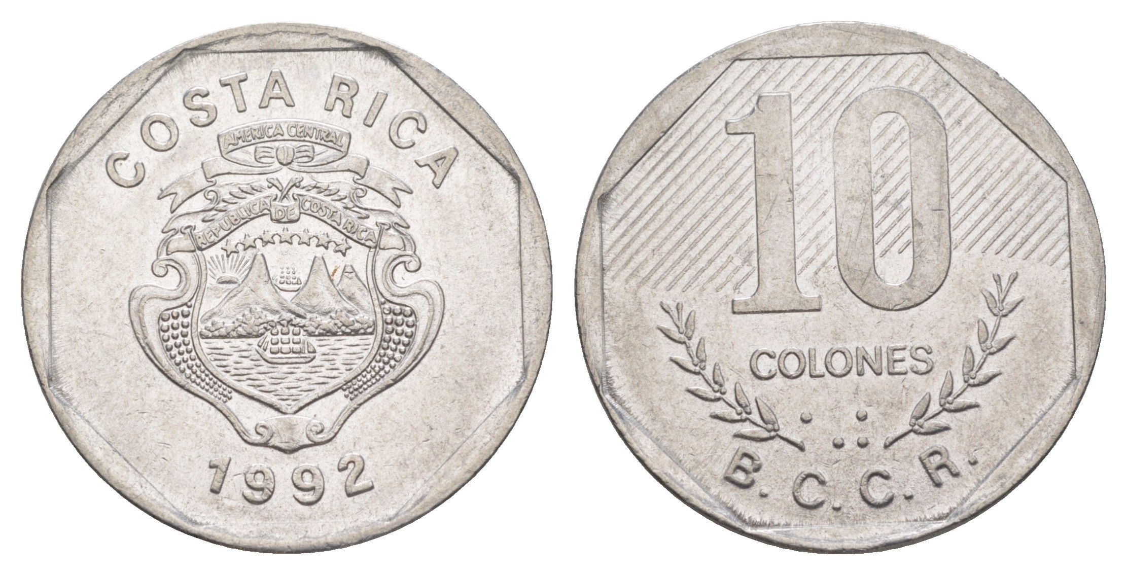 Коста-Рика 10 колонов 1992 B.C.C.R. KM 215.1 нержавеющая сталь 4163-134