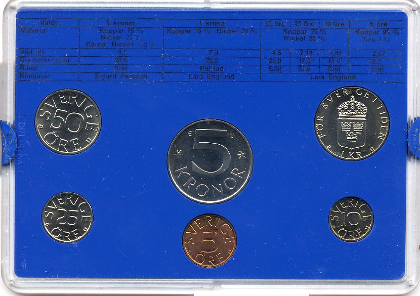 Швеция набор монетного двора из 6 монет 1983 в пластике, Карл XVI Густав (1973- ) KM MS27 UNC 5-4-2-66