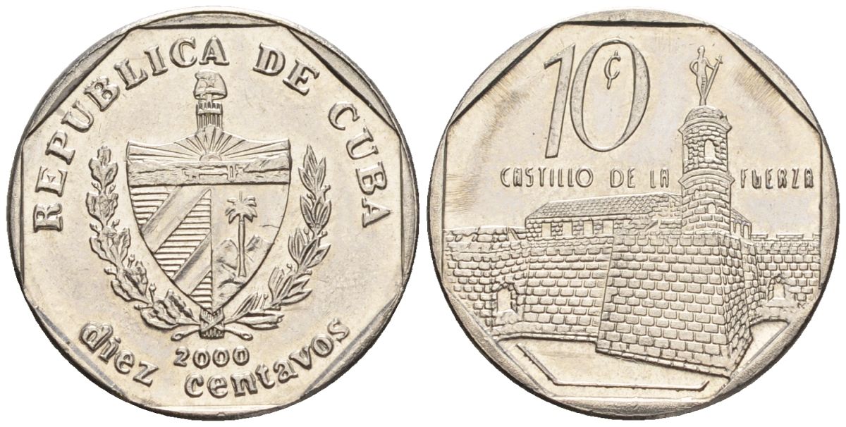 Куба 10 сентаво 2000 KM 576.2, JMA MC20, Schoen 714 сталь плакированная никелем 4114-534