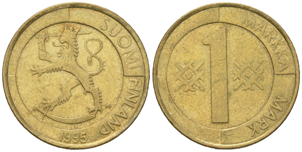 Финляндия 1 марка 1995 M KM 76 алюминиевая бронза 92-114