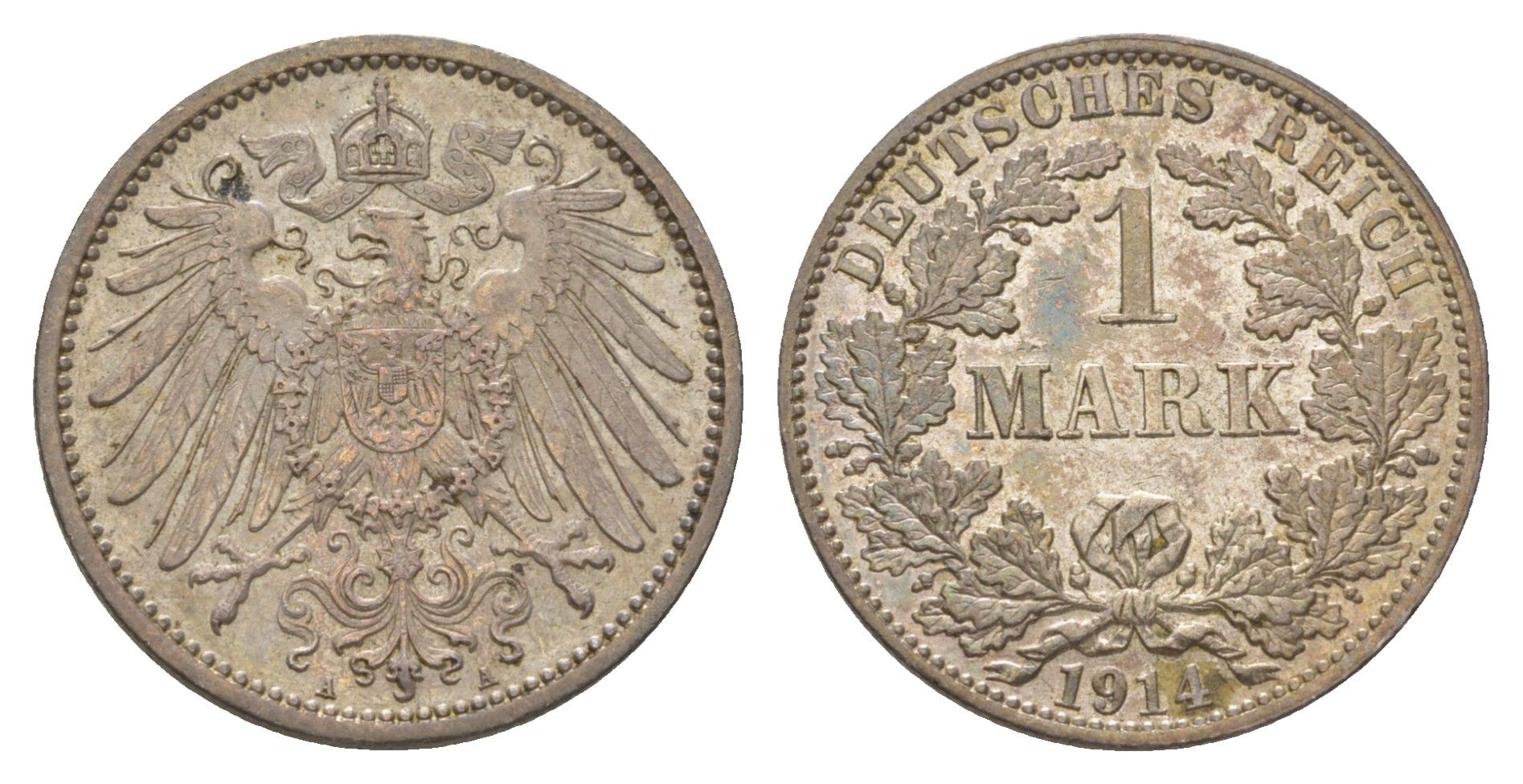 Германия 1 марка 1914 A, Вильгельм II (1888-1918) KM 14, J. 17 серебро aUNC 4626-234