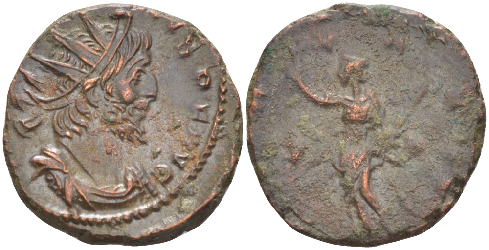 Римская Империя (императоры в Галлии) антониниан 269 Викторин. PAX AVG, Пация, персонификация Мира, Августа Треверов, Very fine RIC 116 биллон 1073-14-15