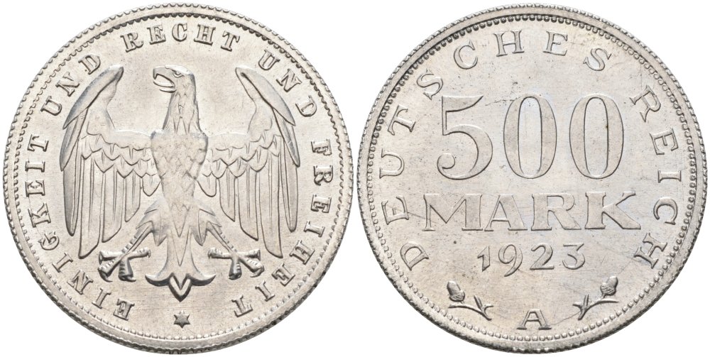 Германия 500 марок 1923 А KM 36, J.305 алюминий UNC 4574-833