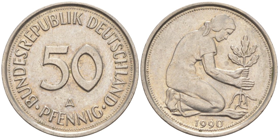ФРГ 50 пфеннигов 1990 A J 384a, KM 109.2 медно-никель 63-359
