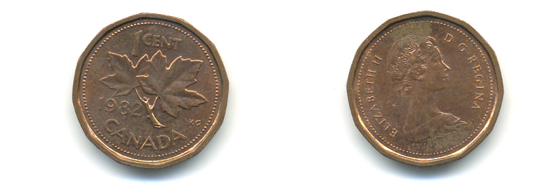 Канада 1 цент 1982 Елизавета II (1952-2022), кленовый лист KM 132 бронза 86-1057