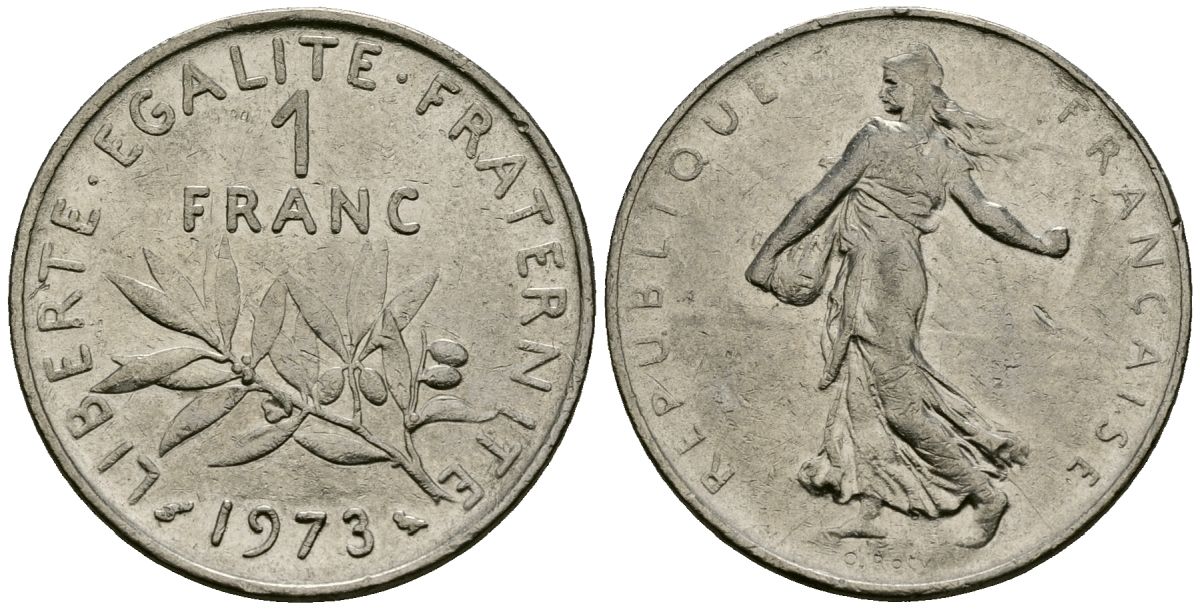 Франция 1 франк 1973 сеятель KM 925.1, Le Franc 226.4 никель 4138-311