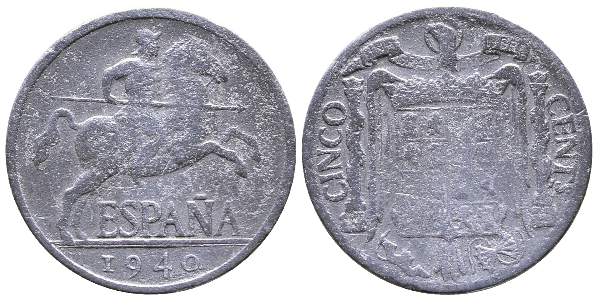ИСПАНИЯ 5 СЕНТИМО 1940 PLVS, РЫЦАРЬ НА КОНЕ KM 765 алюминий 4385-662