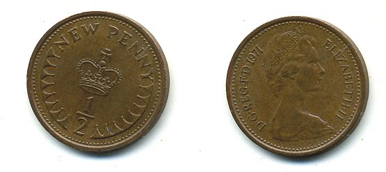 Великобритания 1/2 пенни 1971 Елизавета II (1952-2022) КМ 914, Spink 4239 бронза 4110-1611