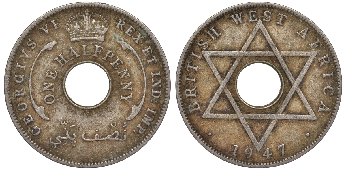 Британская Западная Африка 1/2 пенни 1947 H, Георг VI KM 18 медно-никель 25-2231