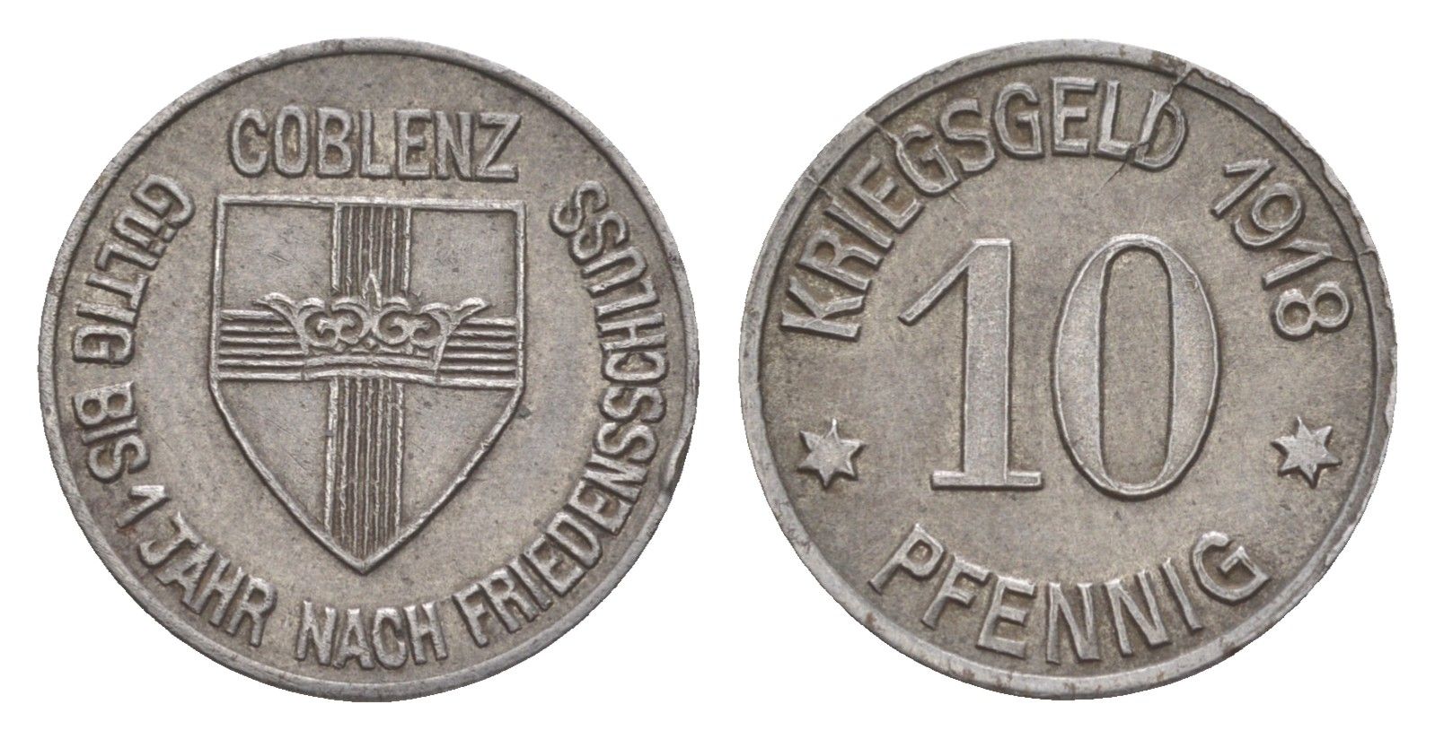 Кобленц 10 пфеннигов 1918 Funck 80.1A, Men05 4526.1, Men18 5727.1 железо 4643-1012