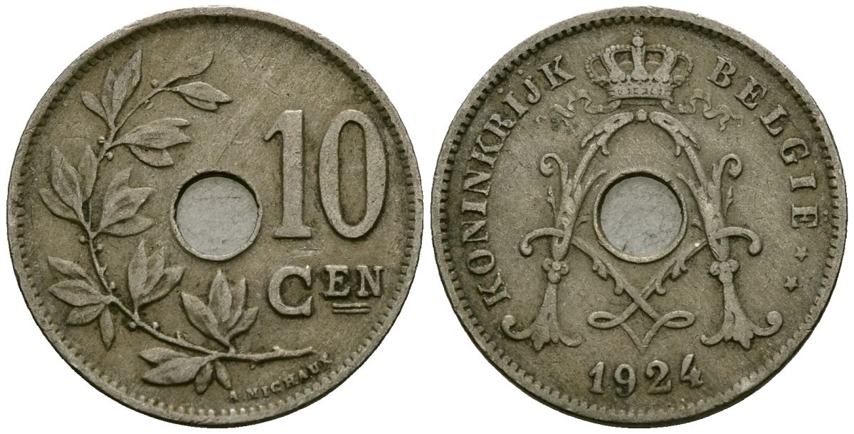 Бельгия 10 сантимов 1924 Belgie KM 86 медно-никель 4172-647
