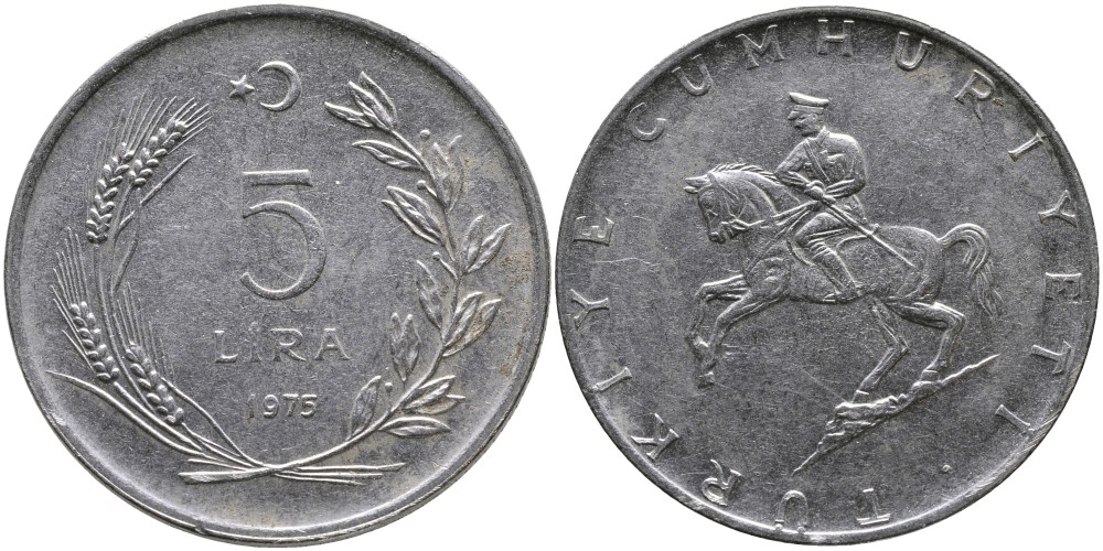 ТУРЦИЯ 5 ЛИР 1975 KM 905 нержавеющая сталь 29-125
