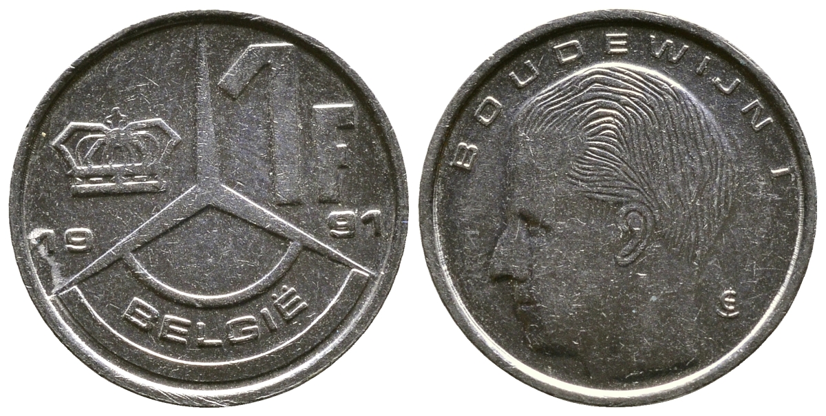 БЕЛЬГИЯ 1 ФРАНК 1991 BELGIE KM 171 железо плакированное никелем 4110-1711