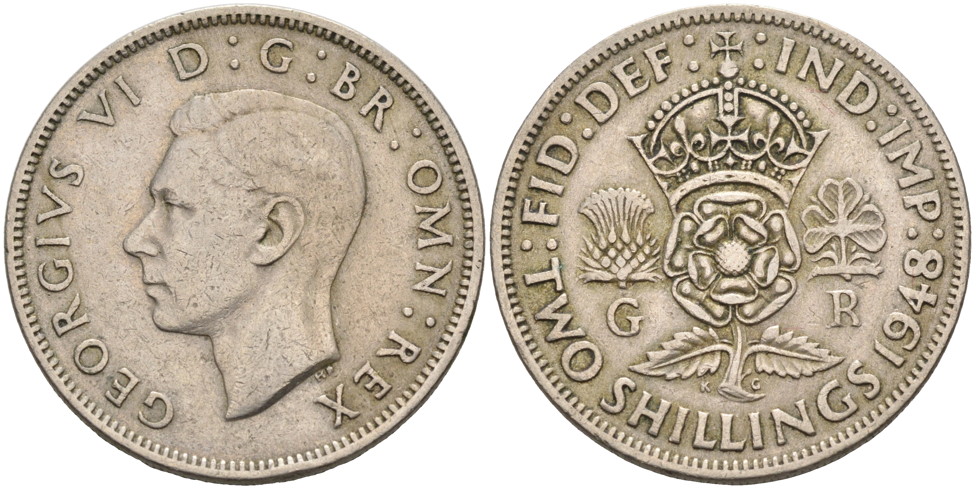 Великобритания 2 шиллинга (флорин) 1948 Георг VI (1936-1952) KM 865, Spink 4102 медно-никель    4117-414