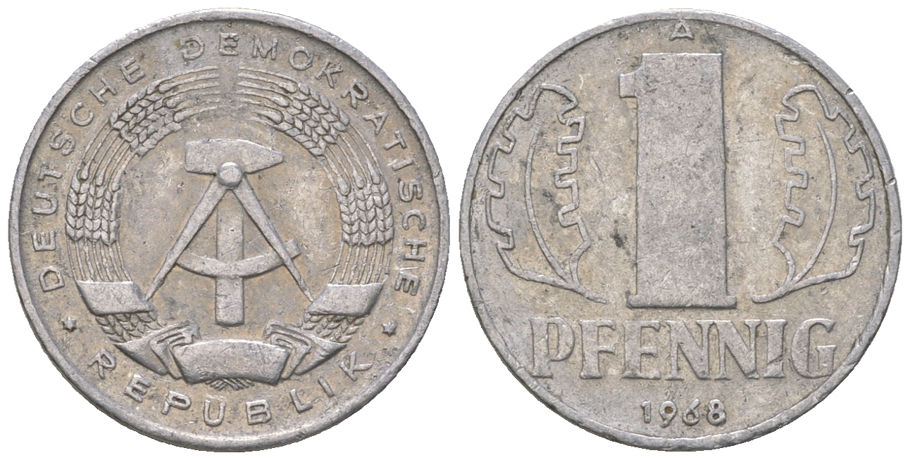ГДР 1 пфенниг 1968 А КМ 8.1 алюминий 3458-324