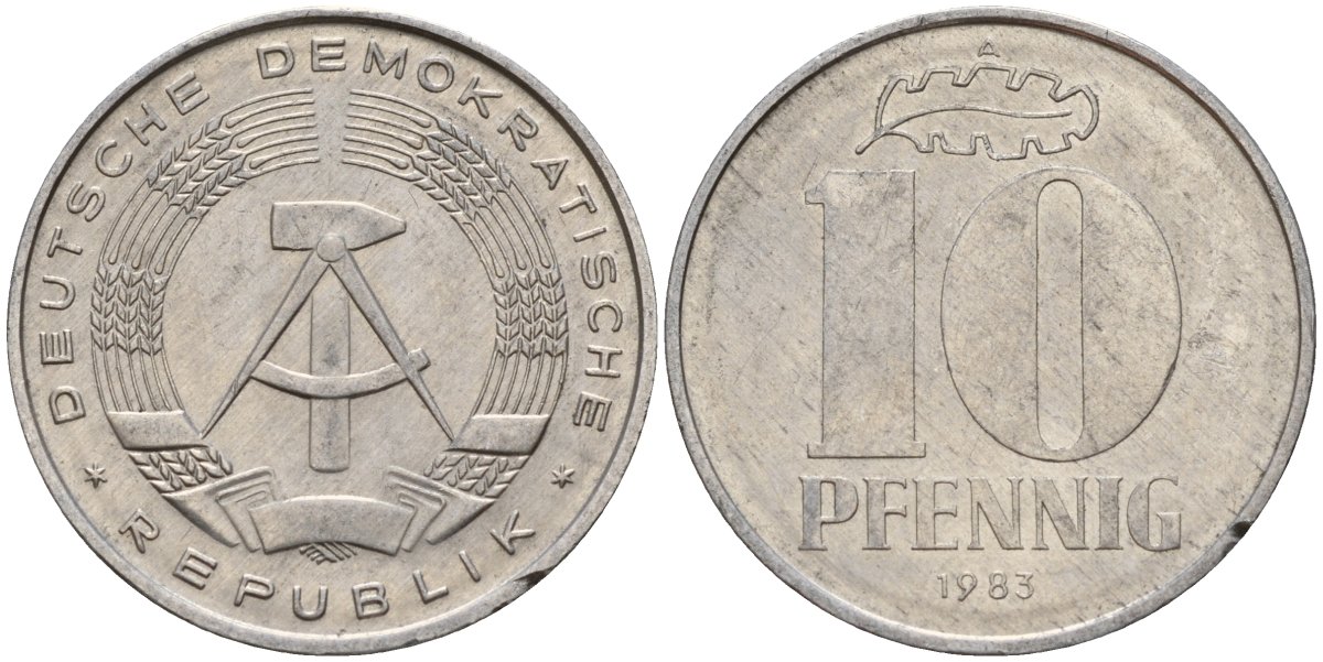 ГДР 10 пфеннигов 1983 A KM 10 алюминий 77-753
