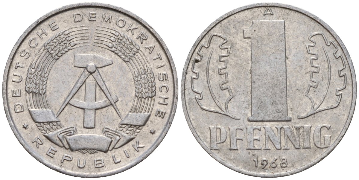 ГДР 1 пфенниг 1968 A KM 8.1 алюминий 100-848